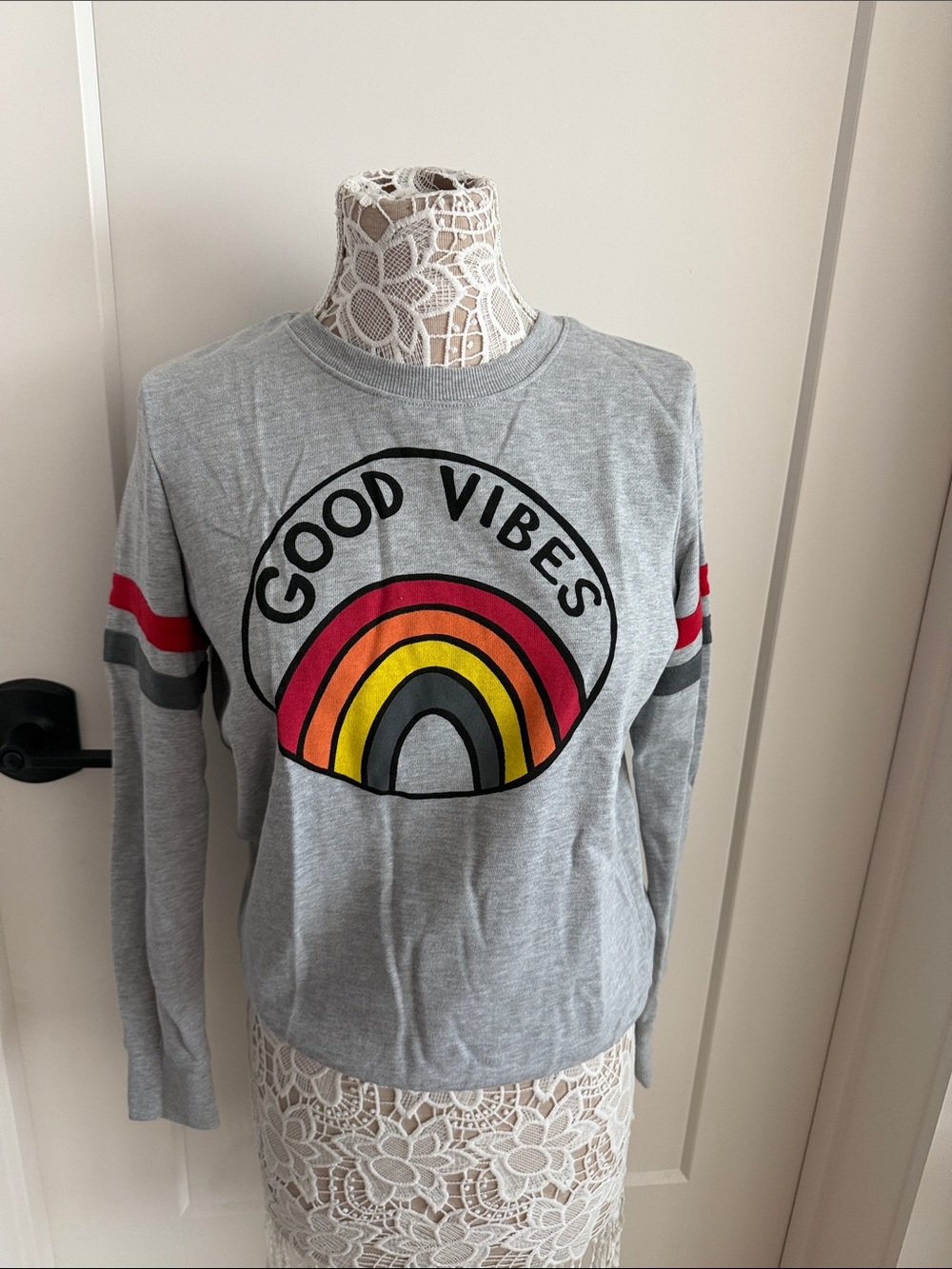 Good Vibes Grey Sweatshirt with Rainbow Graphic